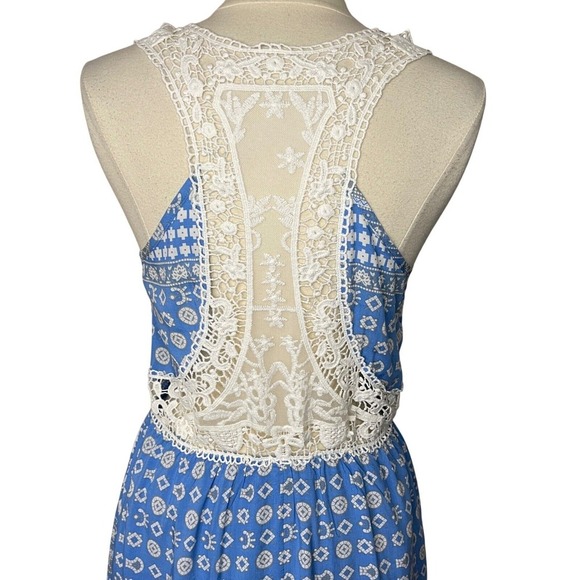 NEW‼️ ENTRO Lace-Backed Blue & White Boho Maxi Dress, LARGE - Picture 6 of 9